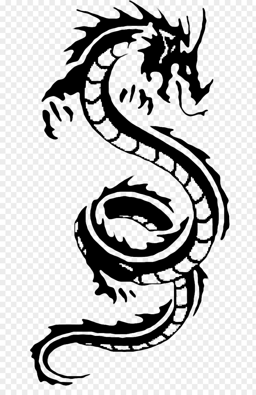 Tatto Chinese Dragon White Clip Art PNG
