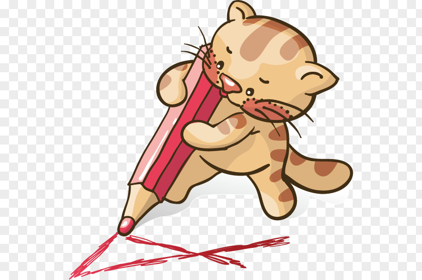 Creative Cartoon Cat With A Pencil Sphynx Kitten Cuteness PNG