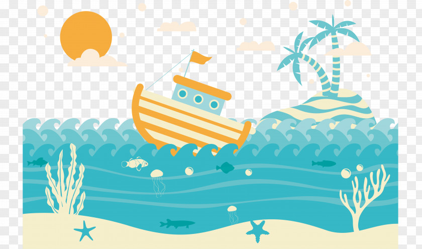 Seaside Boat Vector Seabed Seawater Illustration PNG