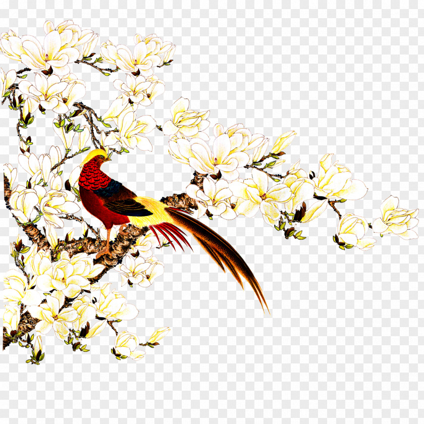 Birds And Flowers Bird-and-flower Painting Shan Shui Wall Mural PNG
