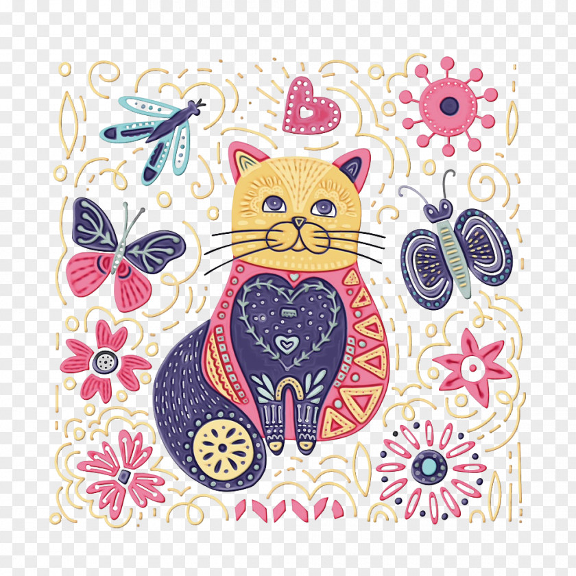 Cat Pink Pattern Yellow Small To Medium-sized Cats PNG
