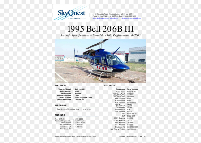 Sky Aircraft Helicopter Rotor Bell 206 PNG