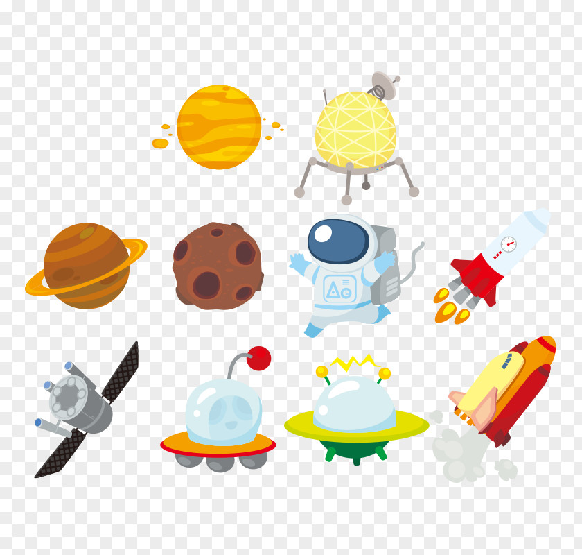 Space Elements Outer Spacecraft Astronaut Cartoon PNG