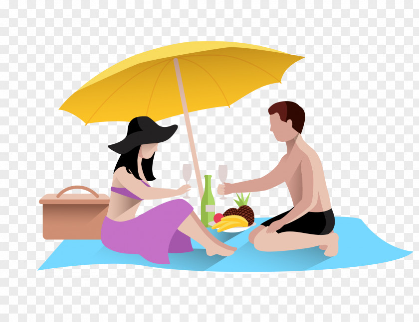 Vector Cartoon Couple Creative Holiday Beach Illustration PNG