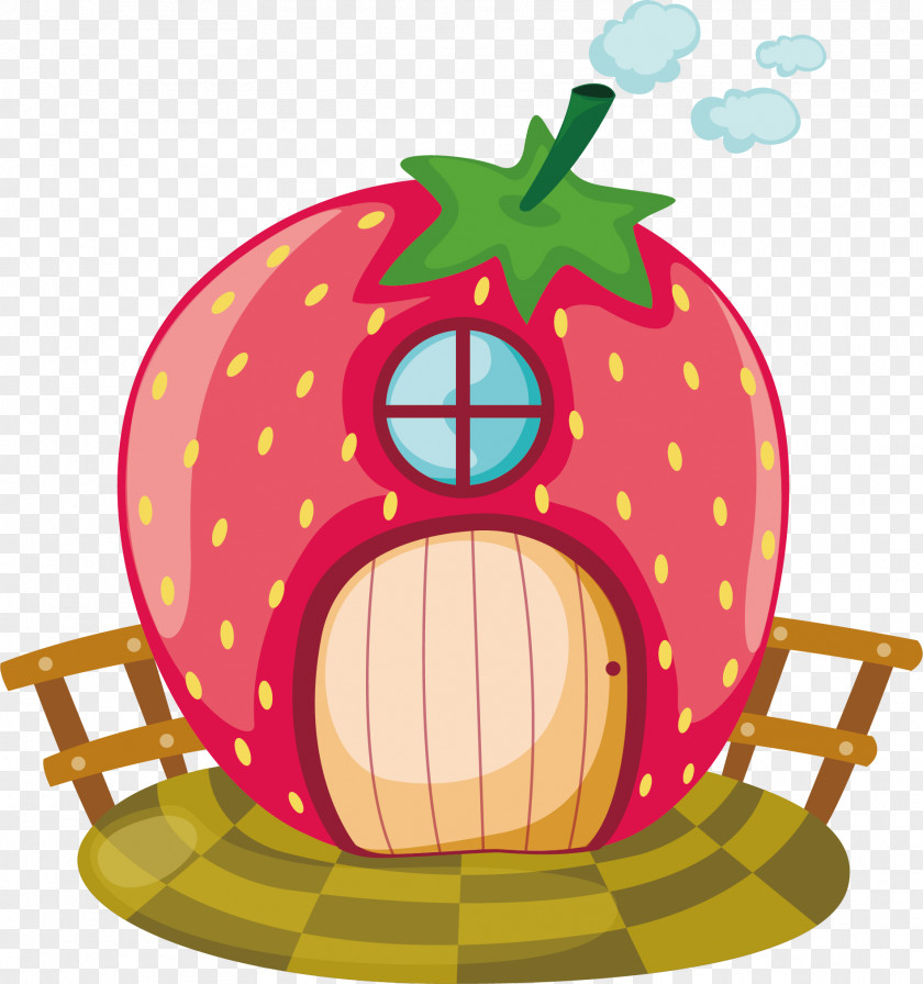 Strawberry Castle House Cartoon Illustration PNG