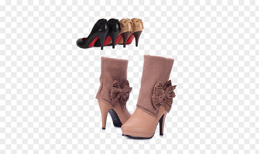 Winter Camel Heels Boot High-heeled Footwear Shoe PNG