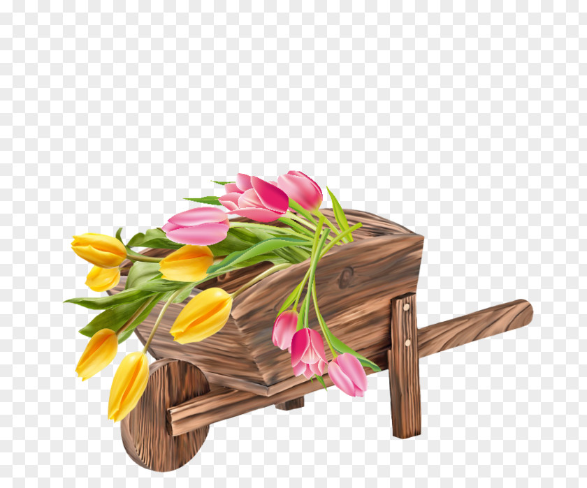 Wood Wheelbarrow Garden Floral Design Drawing Clip Art PNG