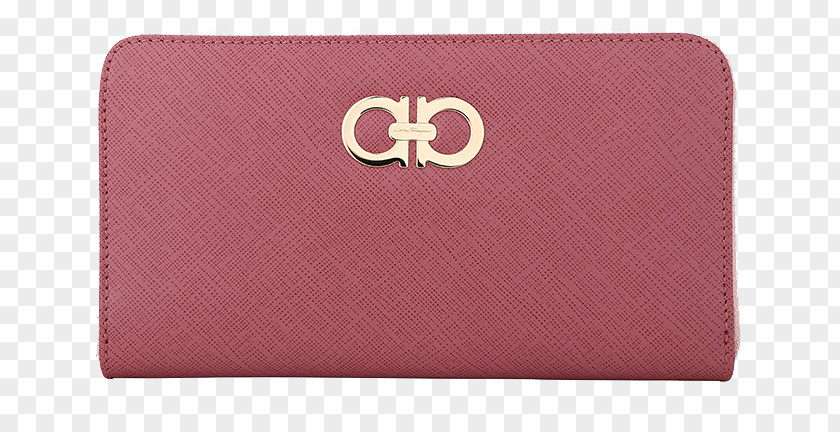 Ferragamo Pink Leather Zipper Long Wallet Coin Purse Brand PNG