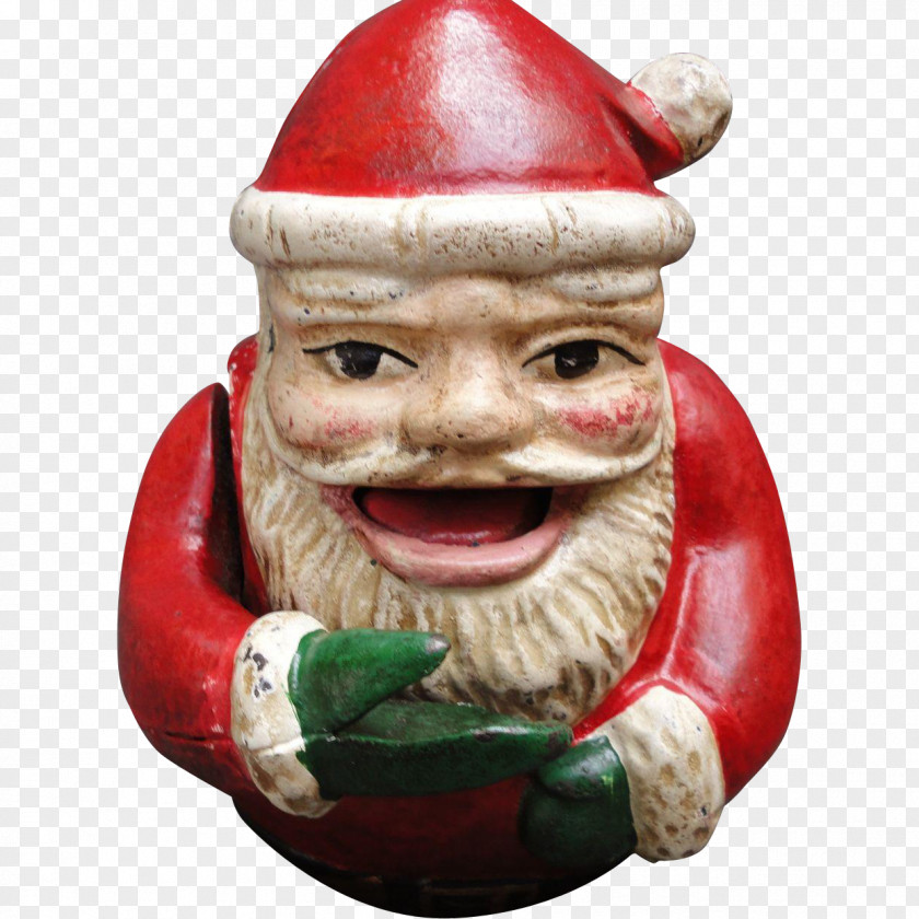 Santa Claus Mechanical Bank Christmas Cast Iron Garden Gnome PNG