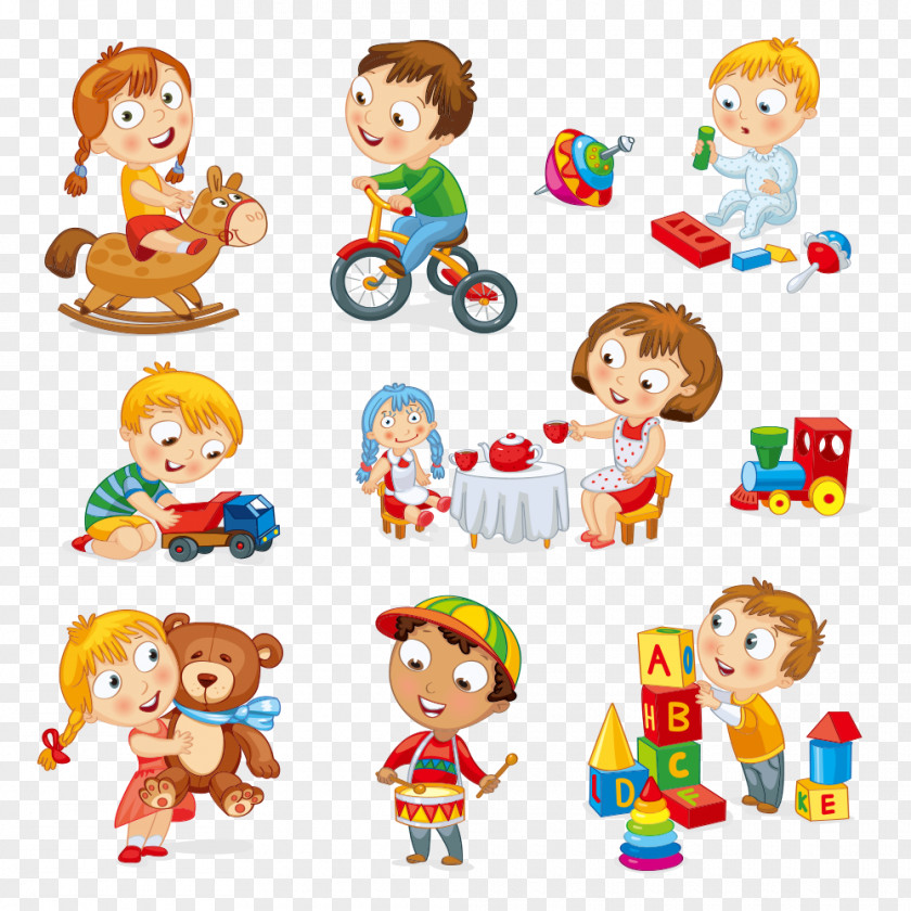 Vector Child Playing With Toys Toy Play Cartoon PNG