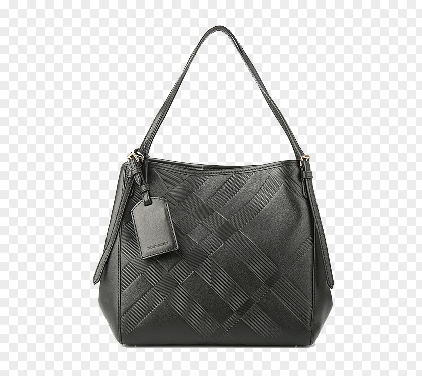 BURBERRY,Burberry Handbag Black Embossed Hobo Bag Burberry Tote Leather PNG