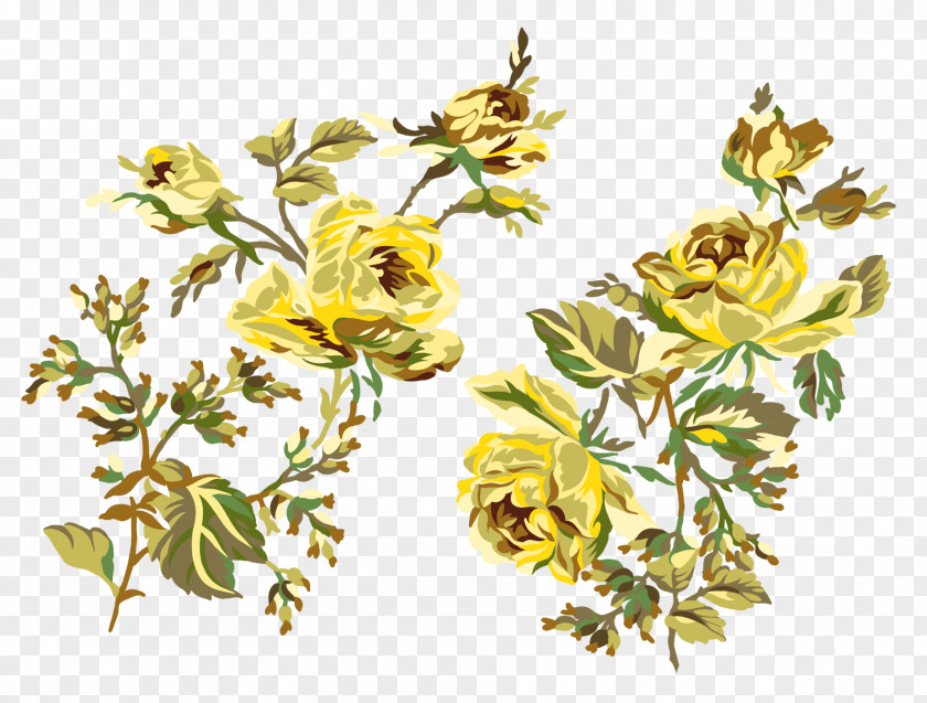 Hand Painted Beach Rose Flower Yellow Garden Roses PNG