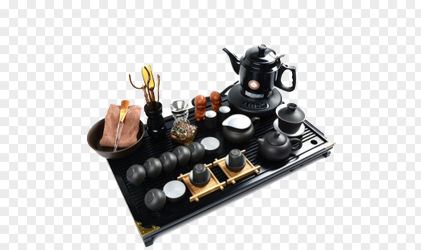 Yixing Tea Kung Fu Set Special Package Binglie Four Electric Magnetic Stove Wood Tray Download High-definition Television PNG