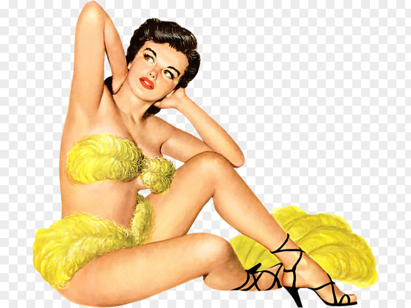 Pin-up Girl Esquire Art Retro Style PNG girl style, Pin, woman wearing yellow feather bikini painting clipart PNG