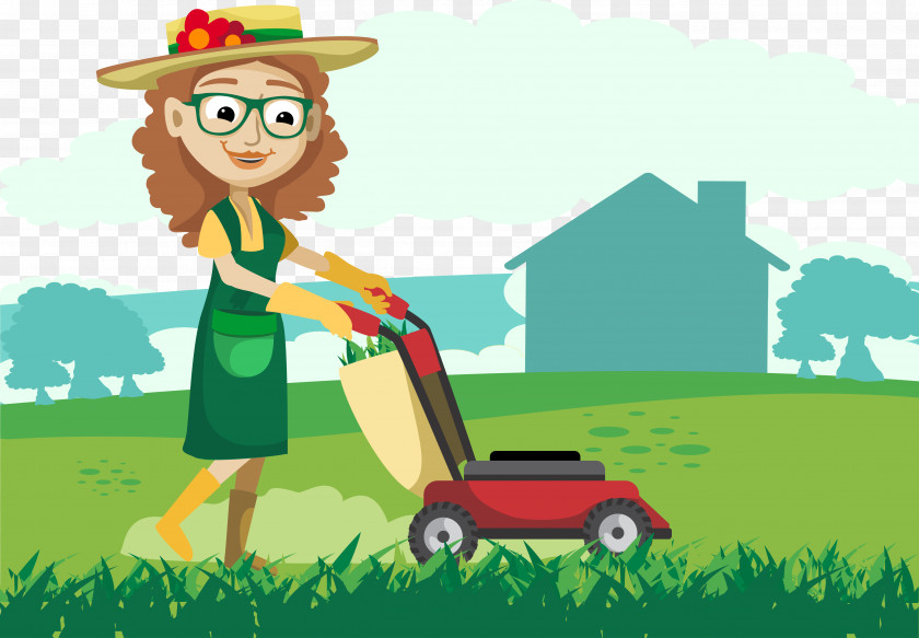 Repair Lawn Vector Woman Photography Illustration PNG