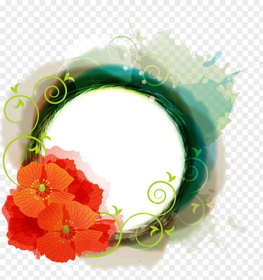Vector Watercolor Flower Decoration Ring Painting Circle Graphic Design PNG