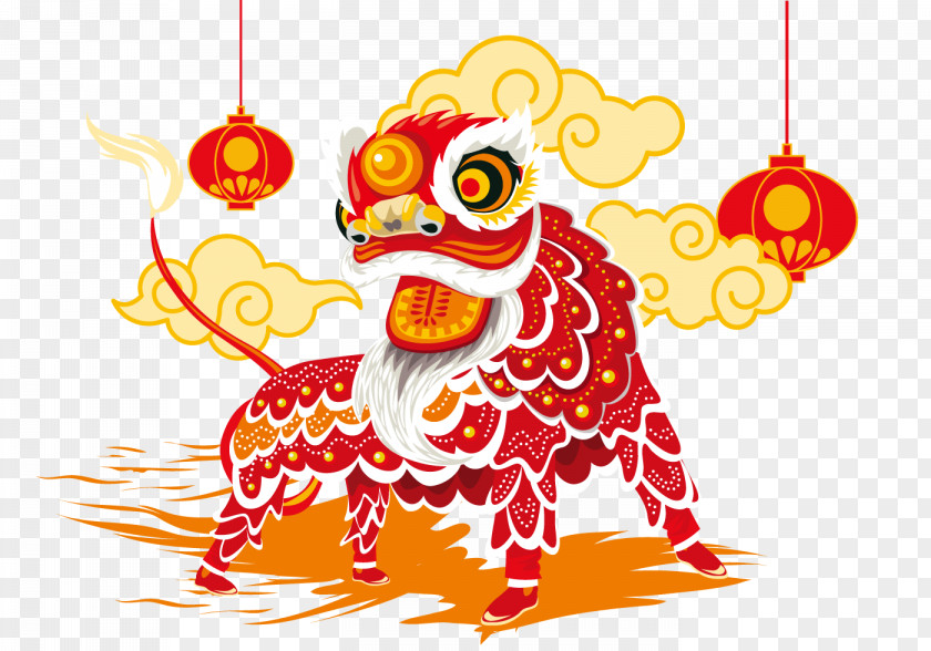 Vector Red Lion Dance Chinese New Year Calendar PNG