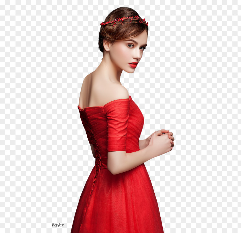 Woman Red Cocktail Dress Fashion Bayan PNG