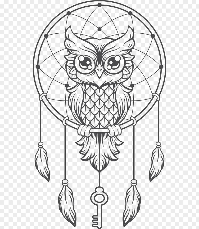 Dreamcatcher Owl Creative Haven Kittens Coloring Book Illustration PNG