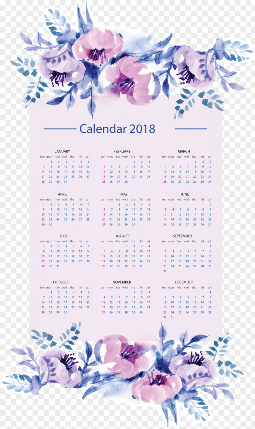 Vector Hand Painted 2018 Calendar Year PNG