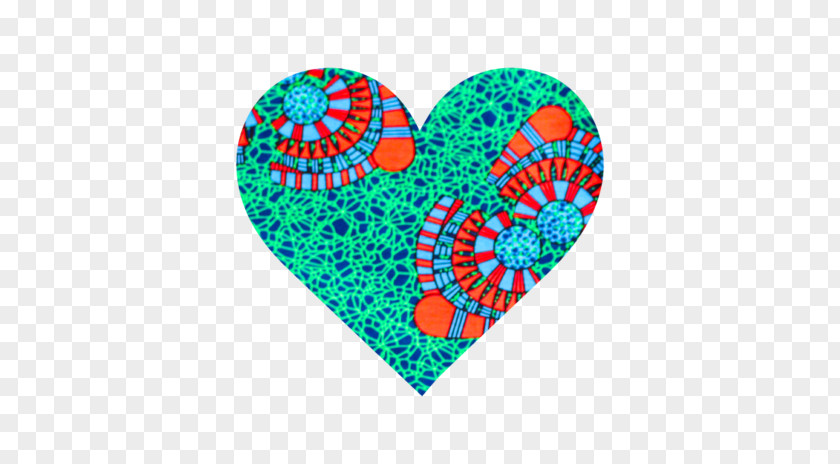 African Fabric Turquoise Line Heart PNG