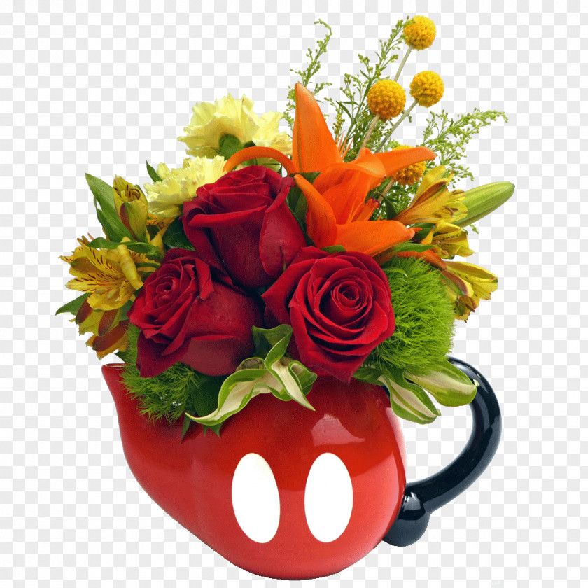 Teapot Floral Design Mickey Mouse Minnie Flower Bouquet PNG