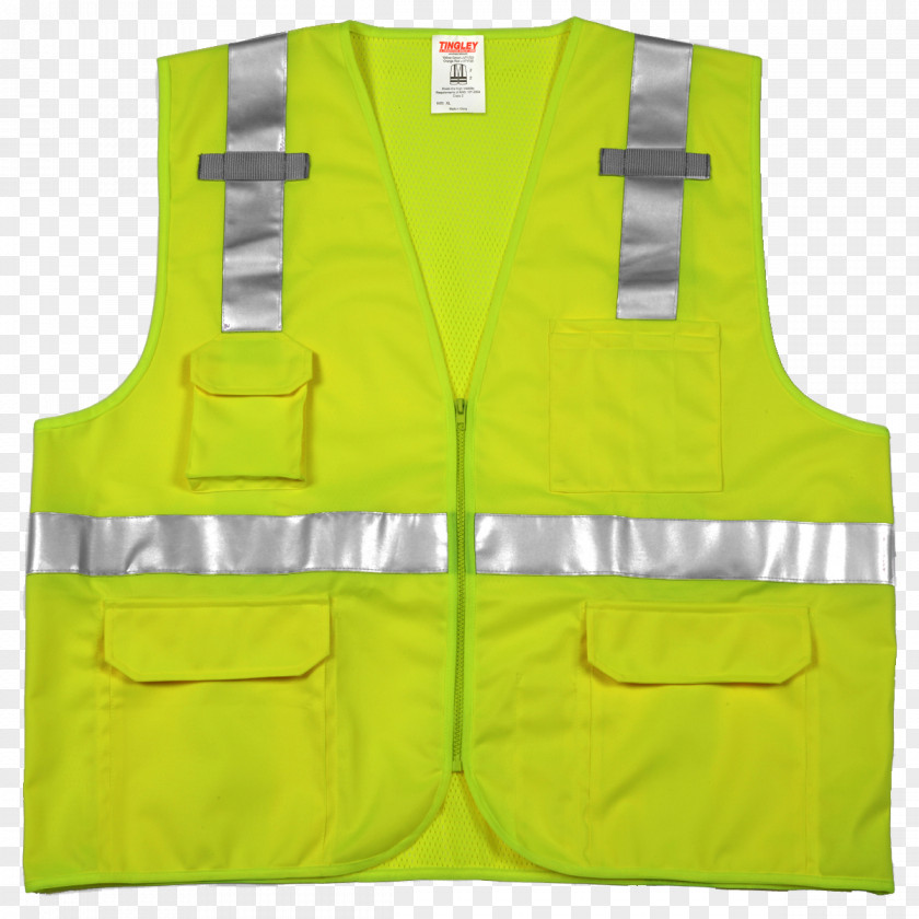 Vis With Green Back Gilets Sleeveless Shirt High-visibility Clothing PNG