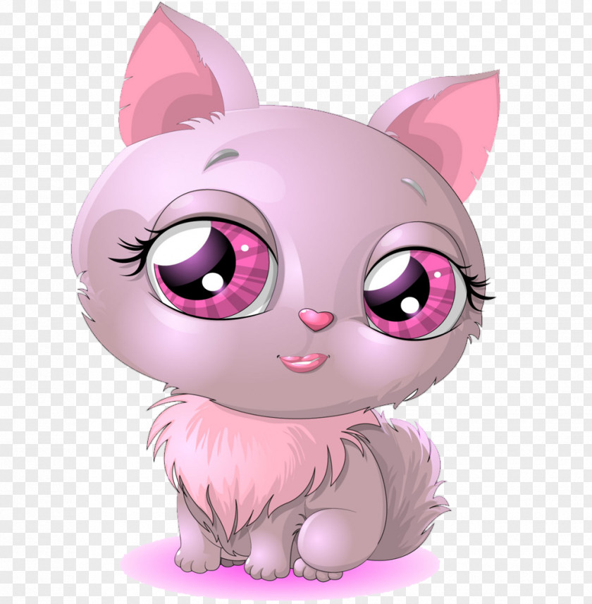 Cartoon Cute Little Kitten Pink Cat Clip Art PNG