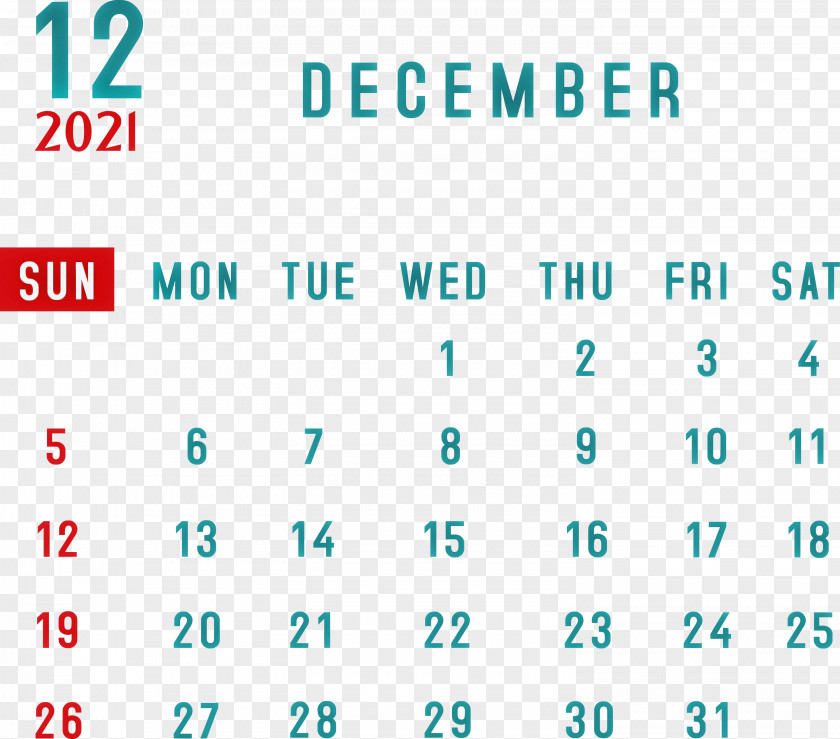 December 2021 Calendar Printable Monthly PNG