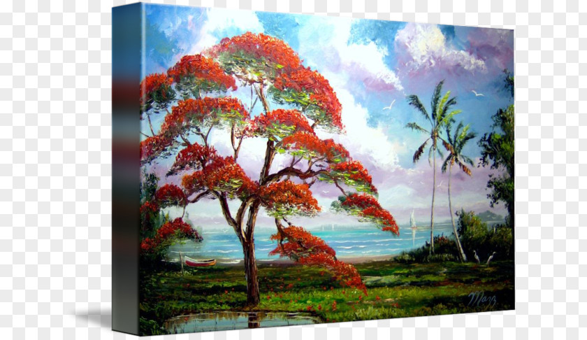 Royal Poinciana Painting Acrylic Paint Modern Art Canvas PNG