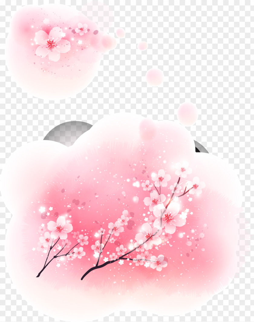 Peach Pink Decorative Pattern Vector Material Cherry Blossom Fundal PNG