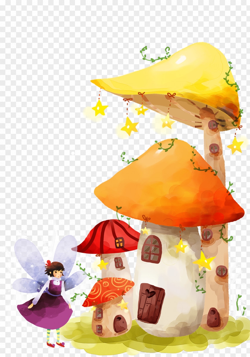 Hand-painted Cartoon Mushroom House Storytelling Illustration PNG