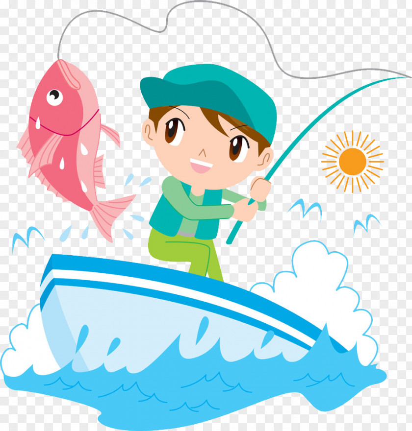 Cartoon Boy Fishing Angling Rod PNG