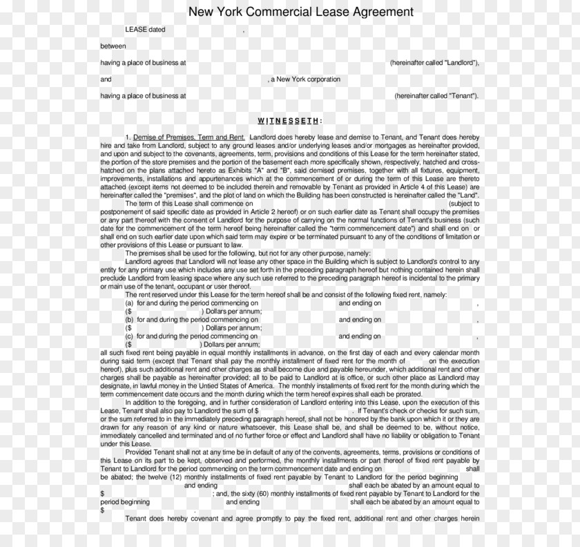 Maccorkell Legal Commercial New York City Lease Rental Agreement Contract Form PNG