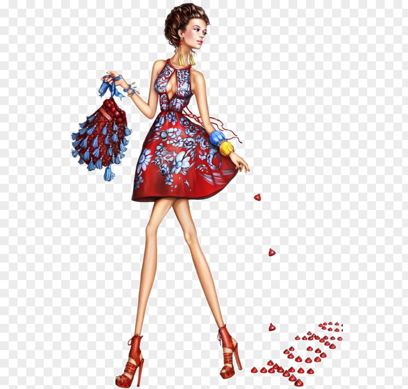 Girl Fashion PNG Fashion, Sexy girl, of woman in red and blue floral dress clipart PNG