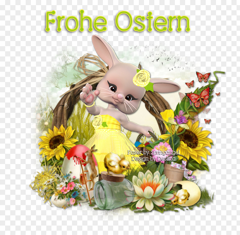 Permission Easter Bunny Floral Design Cut Flowers PNG