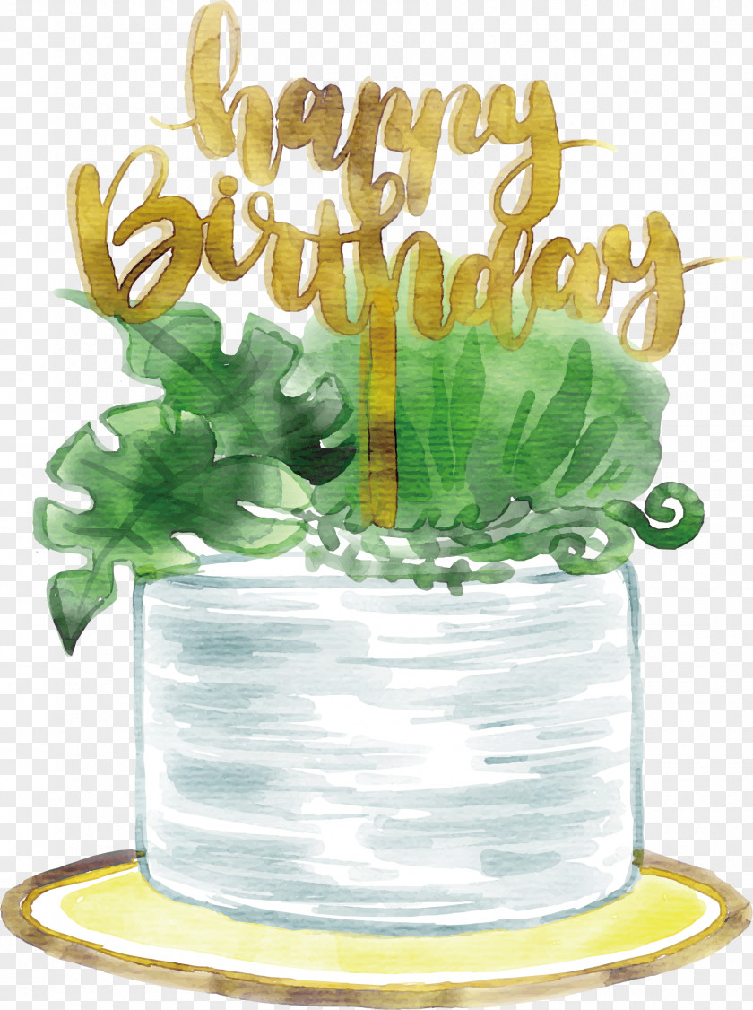 Watercolor Hand Painted White Birthday Cake Computer File PNG