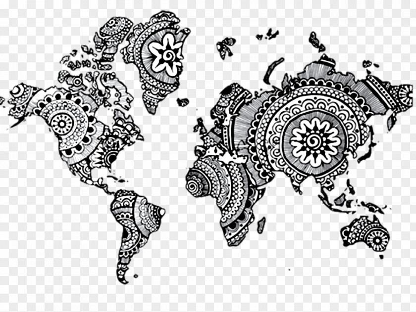 Henna World Map Mandala Drawing PNG