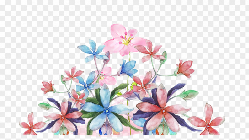 Floral Design Watercolor Painting Blue PNG