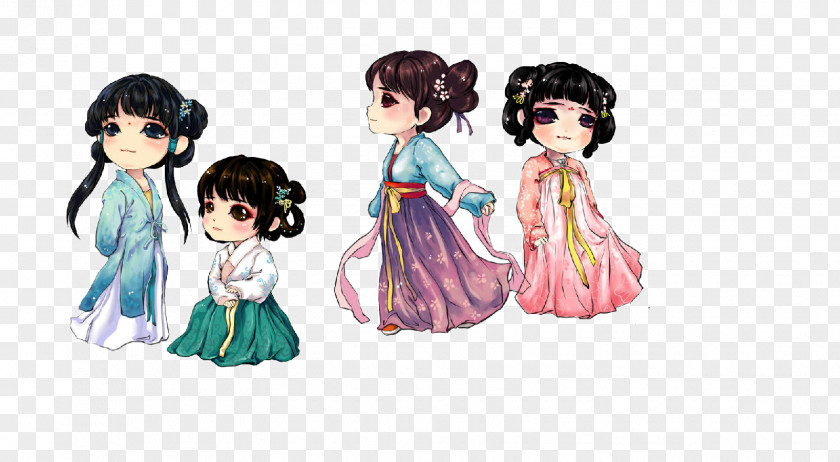 Four Different Dress Antiquity Little Beauty Hanfu Movement Budaya Tionghoa Han Chinese Folk Costume PNG