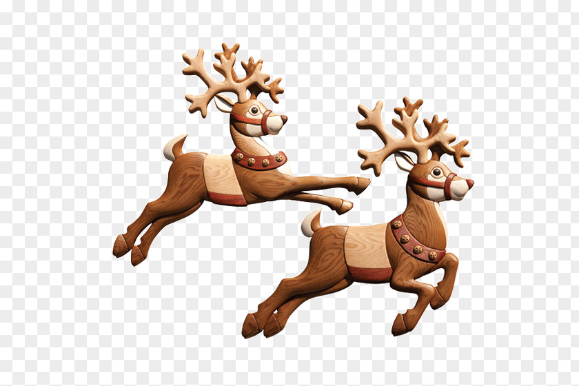 Reindeer Intarsia Santa Claus Wood Carving PNG