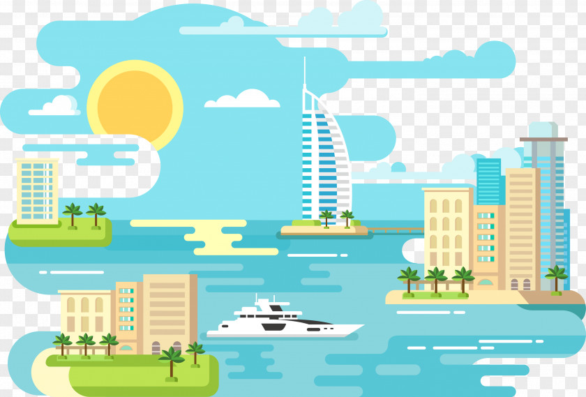 Floating Seaside City Beach Royalty-free Flat Design Illustration PNG