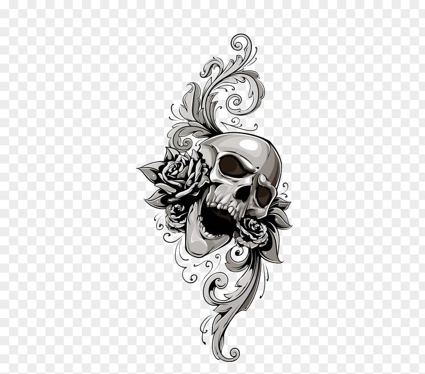 Halloween Calavera Skull Flower Illustration PNG