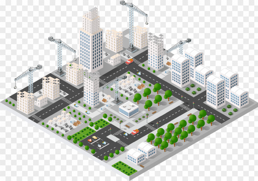 Isometric Business Element Projection Industry Infographic Building PNG