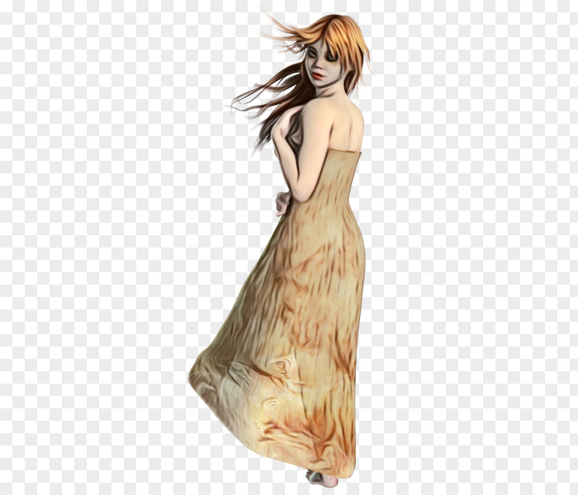 Drawing Long Hair Clothing Dress Gown Shoulder Beige PNG