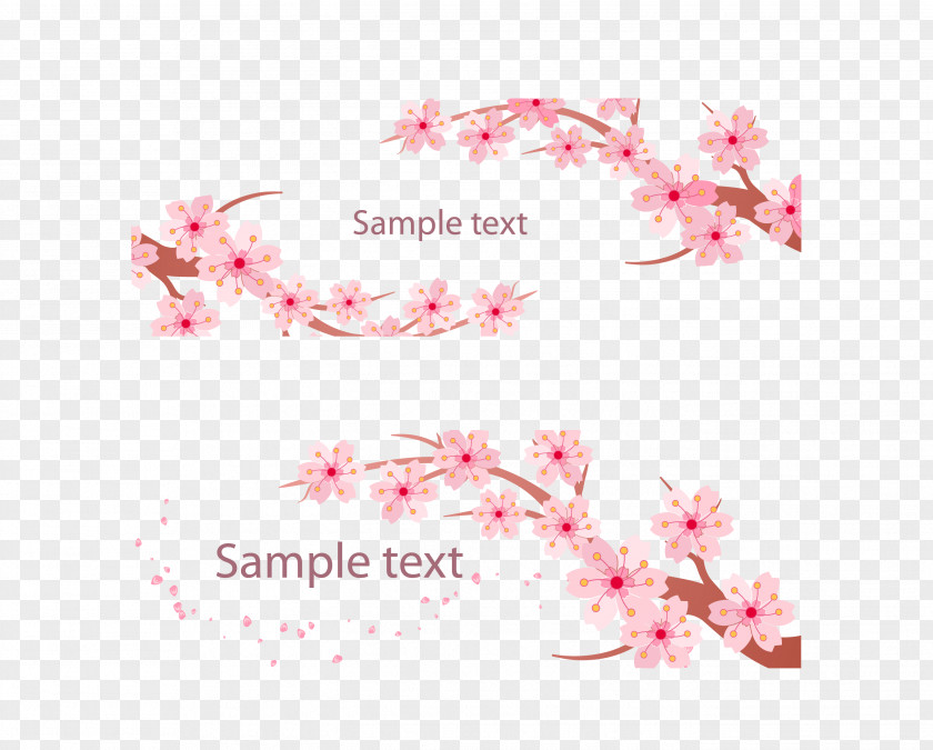 Vector Pink Japanese Elements Cherry Tree Branches Blossom Banner PNG