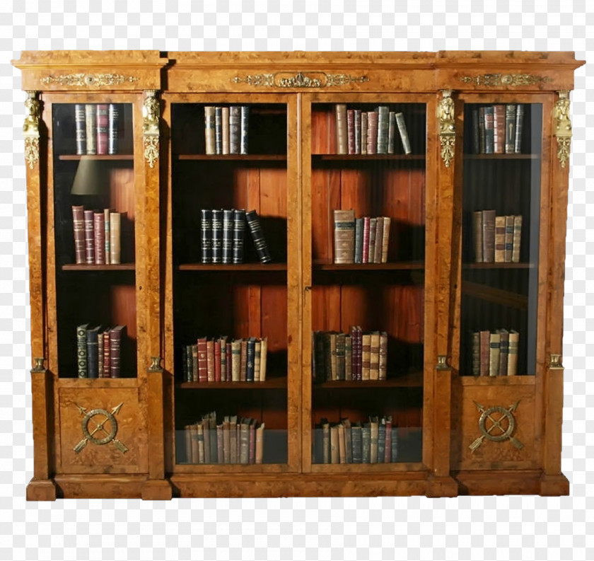 Bookcase Antique Furniture Shelf Library PNG