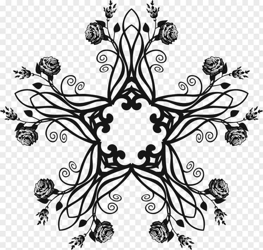 Creative Floral Design Black And White Clip Art PNG