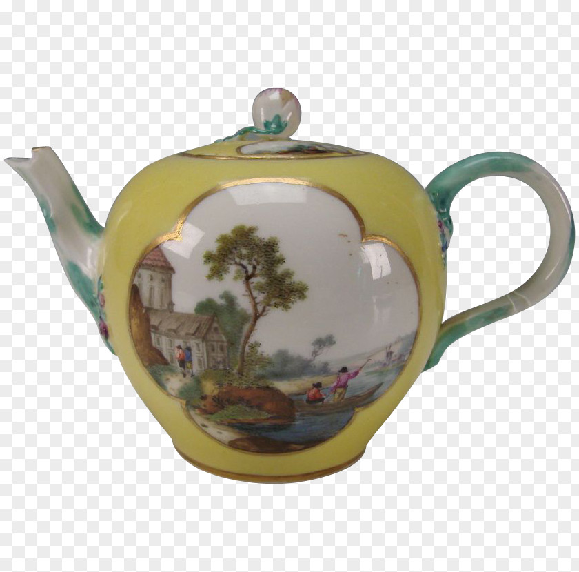 Hand-painted Scene Teapot Kettle Porcelain Pottery Mug PNG