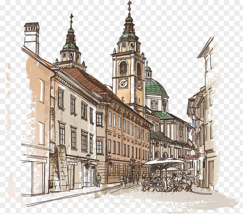 -painted British European Architecture Castle City House United Kingdom New York Sketch PNG